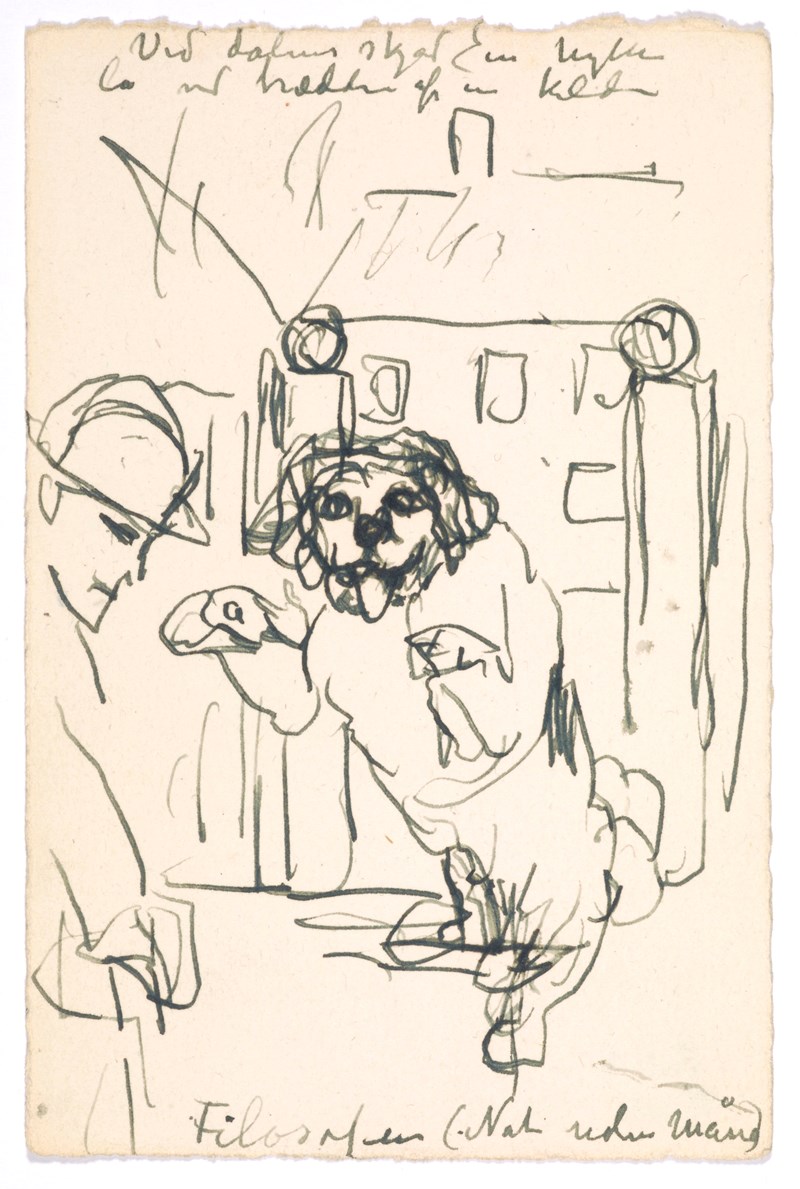 Edvard Munch: The Dog Jumps a Man, pen on paper 1938 (?) Photo © Munchmuseet