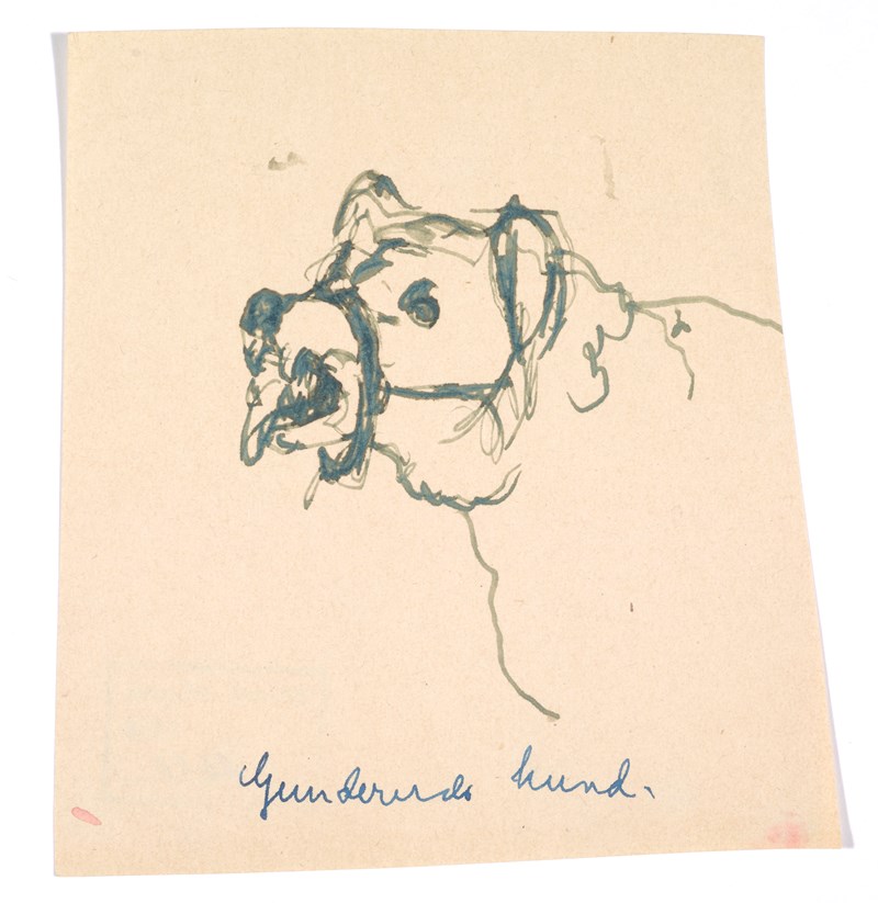 Edvard Munch: Dog with muzzle (Gunnerud's dog - Rolle), pen on paper ca. 1920. Photo ©  Munchmuseet