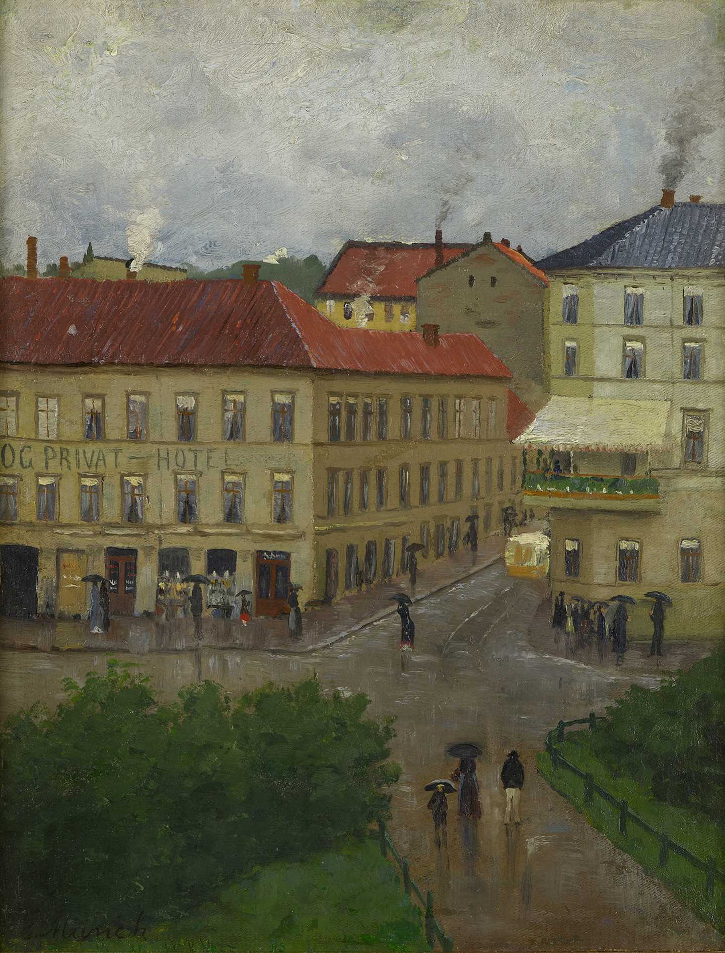 Edvard Munch: Street Corner on Karl Johan, Grand Café. Oil on canvas, 1883. Photo © Munchmuseet