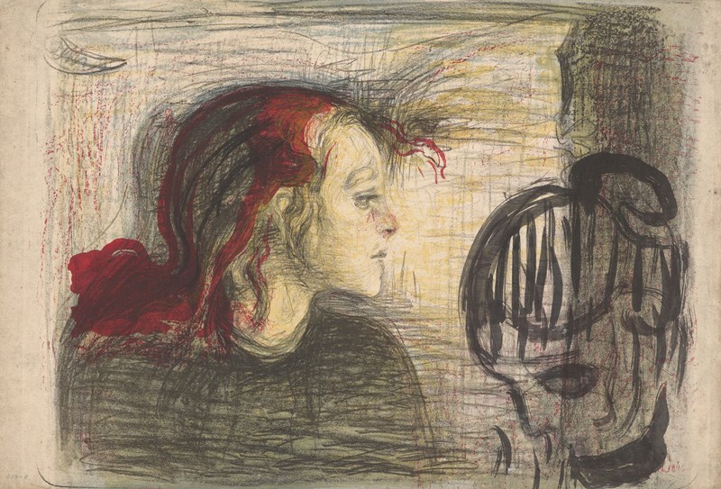 Edvard Munch: Det syke barn I. Håndkolorert litografi trykt i farger, 1896. Foto © Munchmuseet