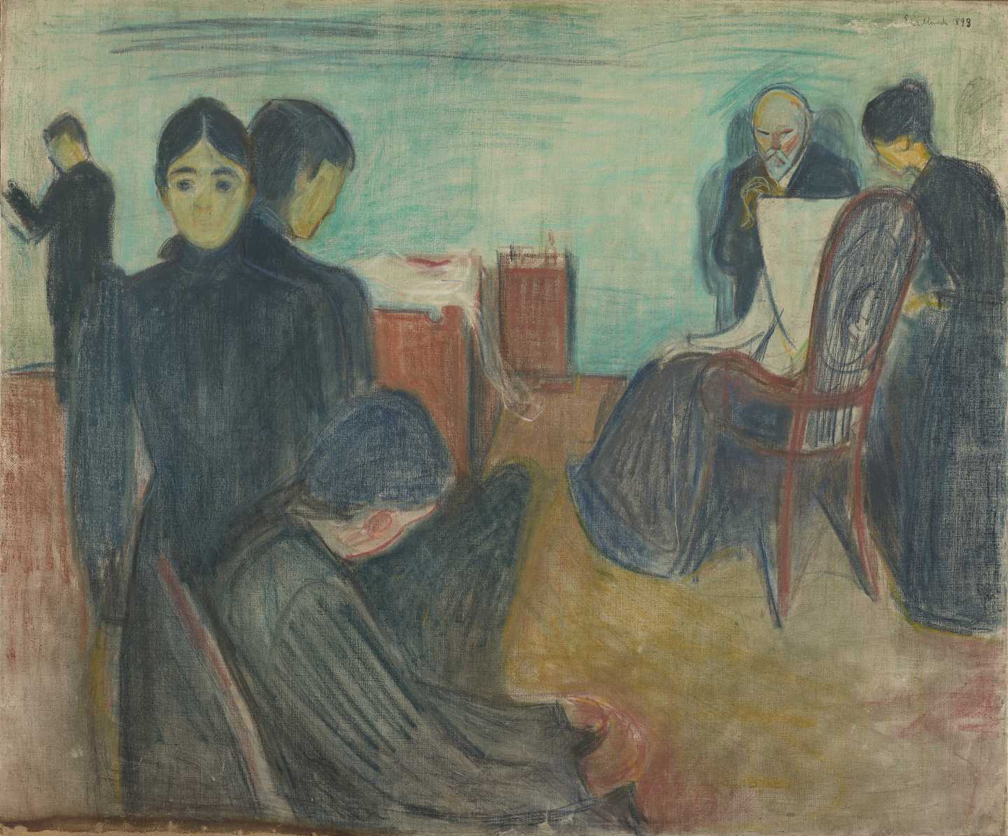 Edvard Munch: Døden i sykeværelset. Pastell på lerret, 1893. Foto © Munchmuseet