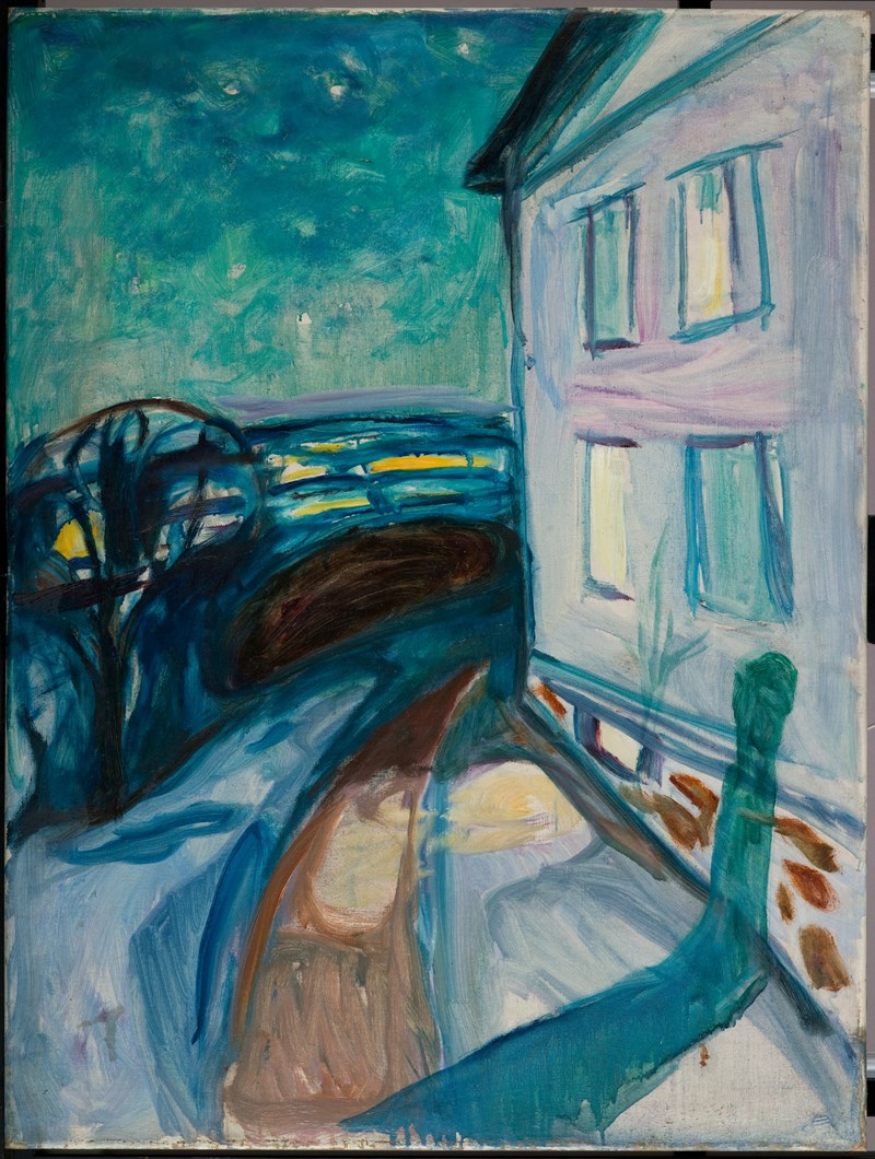 Edvard Munch: Husvegg i måneskinn. Olje på lerret, 1922-24. Foto © Munchmuseet