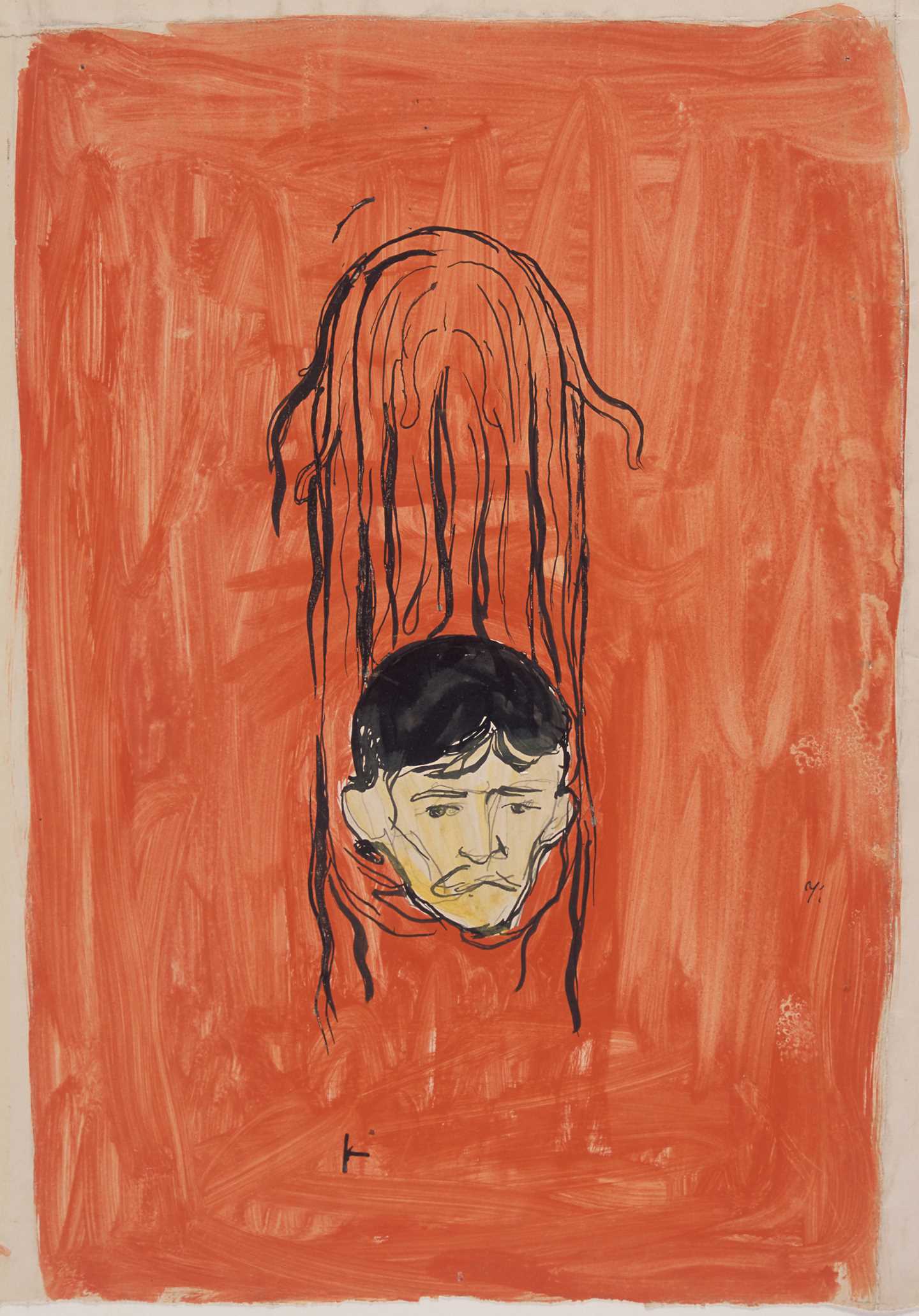 Edvard Munch, Self-Portrait in Woman's Hair: Salome Paraphrase. Gouache, brush, pencil, 1894-1898. Photo: Munchmuseet.