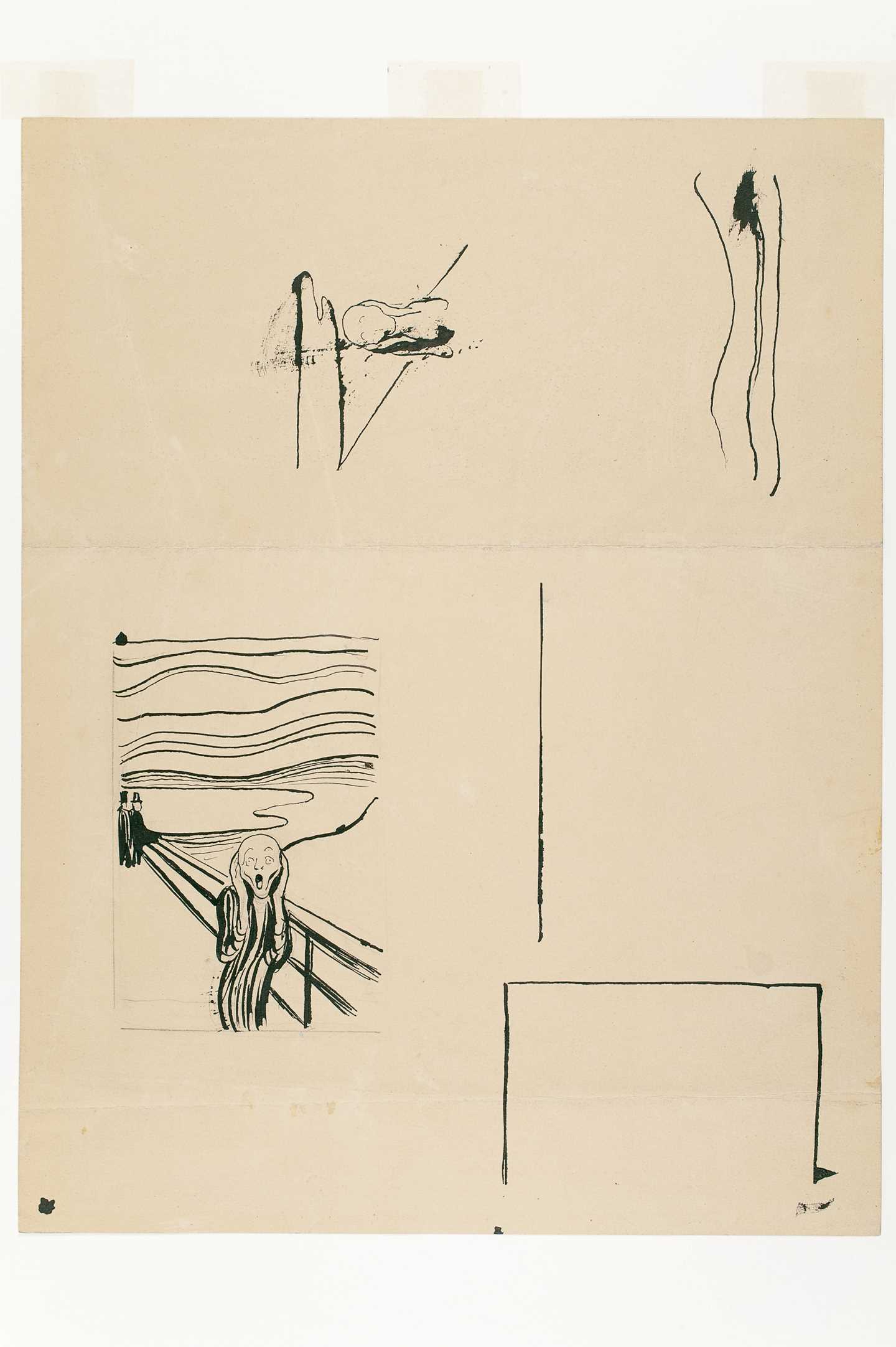 Edvard Munch: Tre skisser til Skrik. Penn (tusj), blyant, 1895. Foto © Munchmuseet